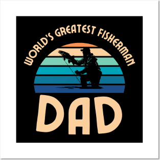 "World's Greatest Fisherman Dad" T-Shirt with Sunset Design Posters and Art